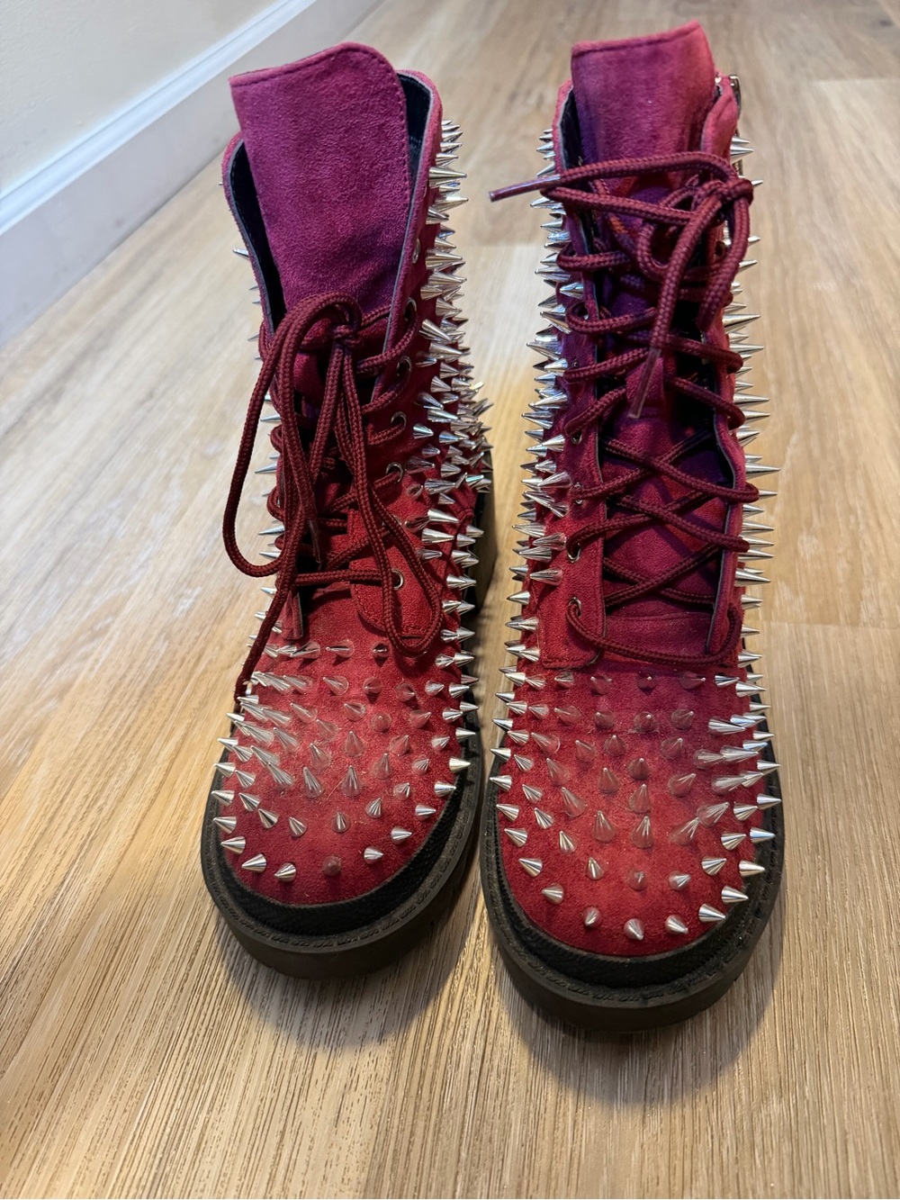 Cape Robbin Red Spiked Studded Combat Boots Women Size 7 Punk Goth Lace Up